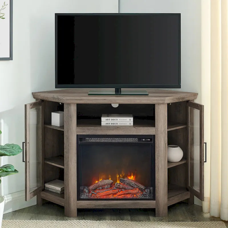Meuble TV d'angle avec cheminée de 48 pouces