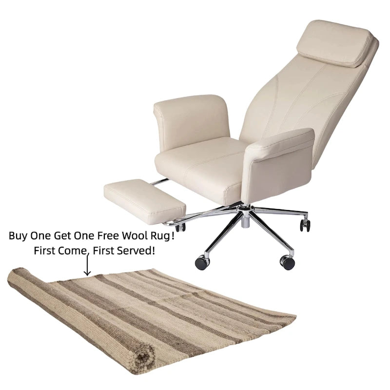 Chaise de bureau ergonomique moderne et réglable 49H, pivotante, avec dossier haut, accoudoirs et repose-pieds extensible
