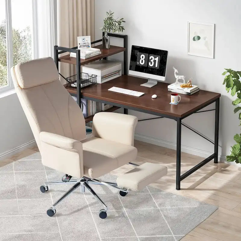 Glitzhome 49H Modern Adjustable Swivel High Back Ergonomic Office Chair with Armrest and Extendable Footrest