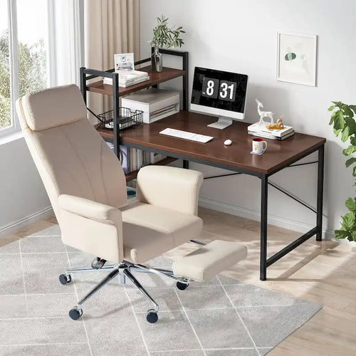 Glitzhome 49H Modern Adjustable Swivel High Back Ergonomic Office Chair with Armrest and Extendable Footrest