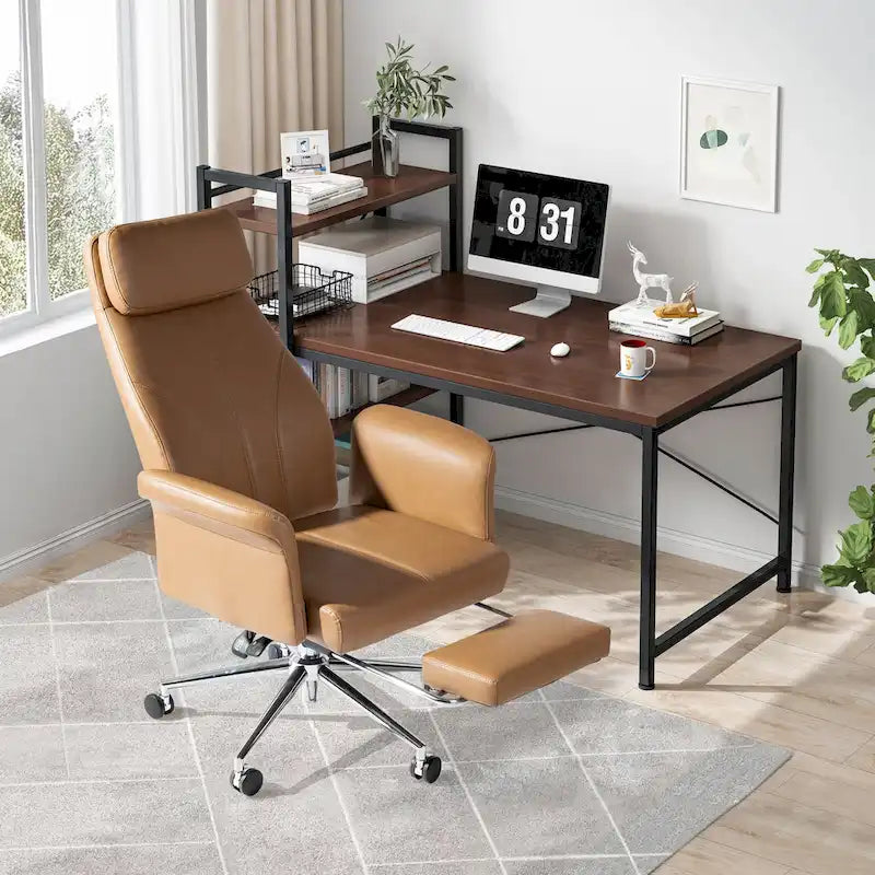 Chaise de bureau ergonomique moderne et réglable 49H, pivotante, avec dossier haut, accoudoirs et repose-pieds extensible