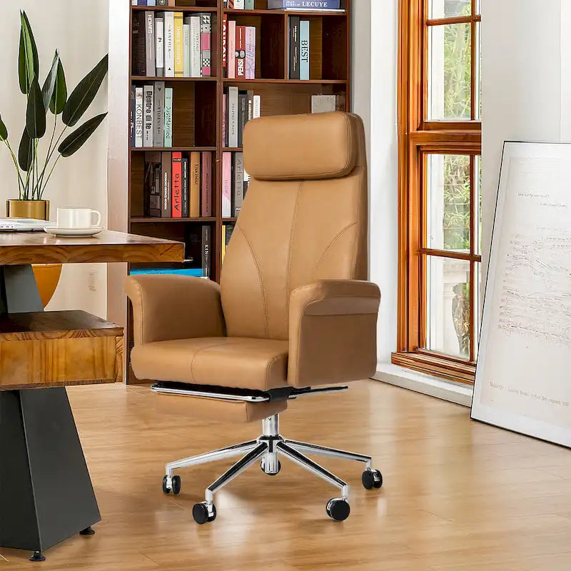 Chaise de bureau ergonomique moderne et réglable 49H, pivotante, avec dossier haut, accoudoirs et repose-pieds extensible