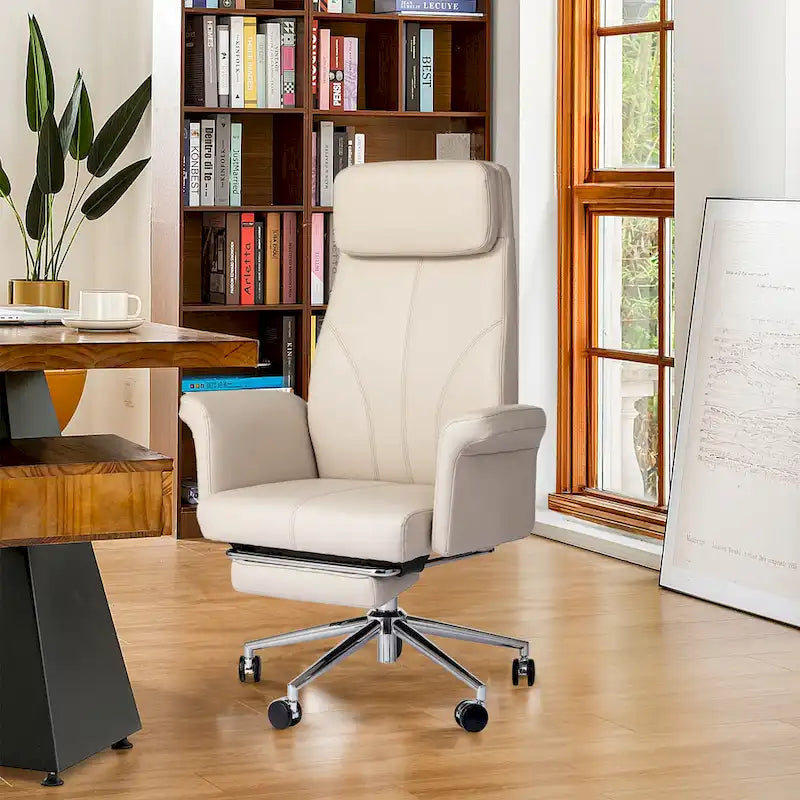 Chaise de bureau ergonomique moderne et réglable 49H, pivotante, avec dossier haut, accoudoirs et repose-pieds extensible