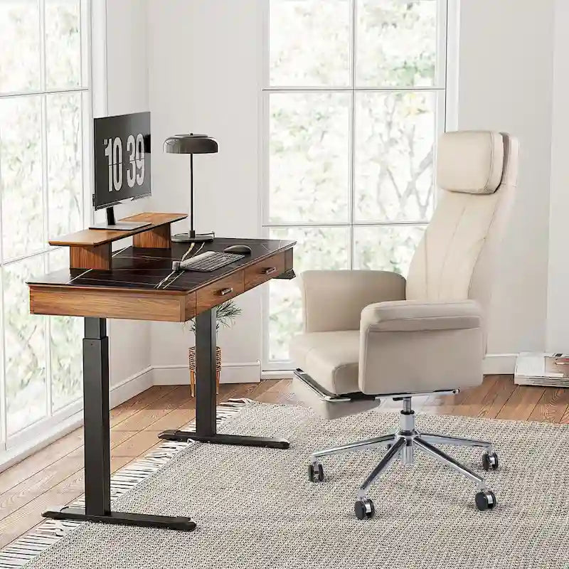 Chaise de bureau ergonomique moderne et réglable 49H, pivotante, avec dossier haut, accoudoirs et repose-pieds extensible