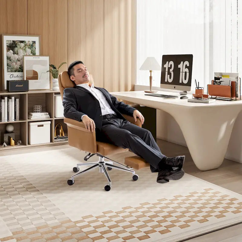 Chaise de bureau ergonomique moderne et réglable 49H, pivotante, avec dossier haut, accoudoirs et repose-pieds extensible