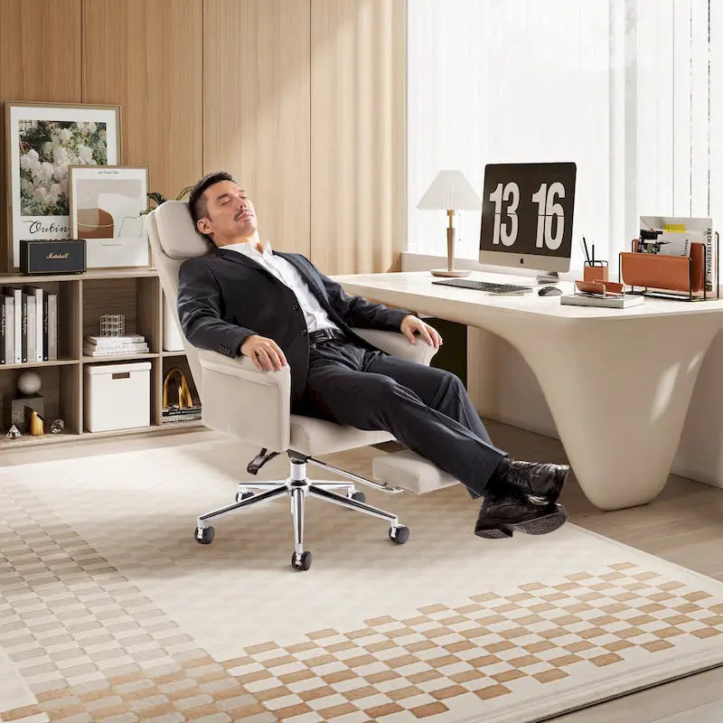 Chaise de bureau ergonomique moderne et réglable 49H, pivotante, avec dossier haut, accoudoirs et repose-pieds extensible