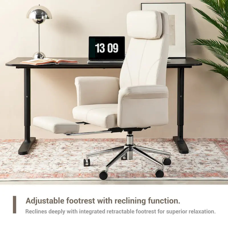Chaise de bureau ergonomique moderne et réglable 49H, pivotante, avec dossier haut, accoudoirs et repose-pieds extensible
