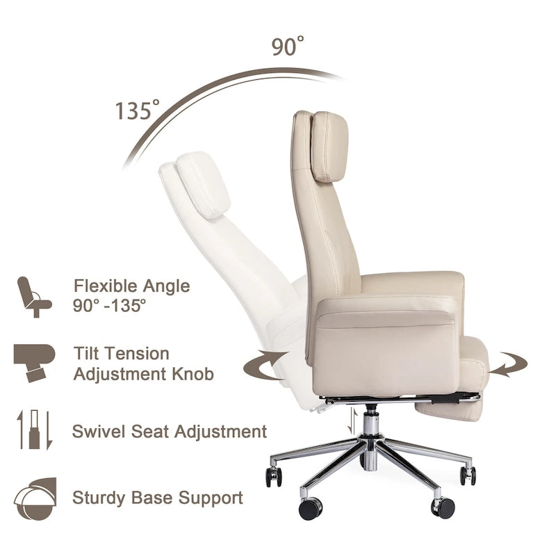 Chaise de bureau ergonomique moderne et réglable 49H, pivotante, avec dossier haut, accoudoirs et repose-pieds extensible