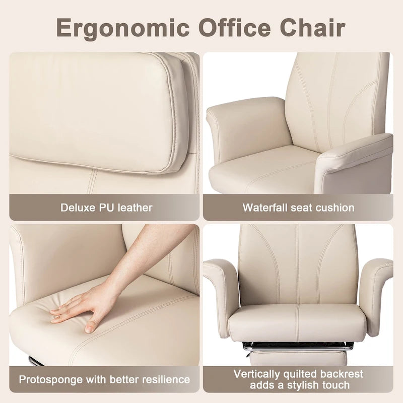 Chaise de bureau ergonomique moderne et réglable 49H, pivotante, avec dossier haut, accoudoirs et repose-pieds extensible