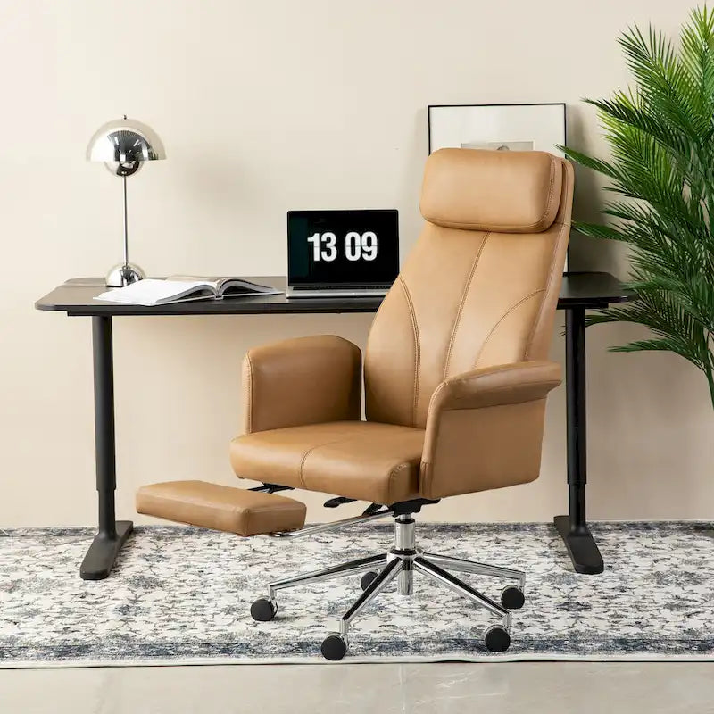 Chaise de bureau ergonomique moderne et réglable 49H, pivotante, avec dossier haut, accoudoirs et repose-pieds extensible