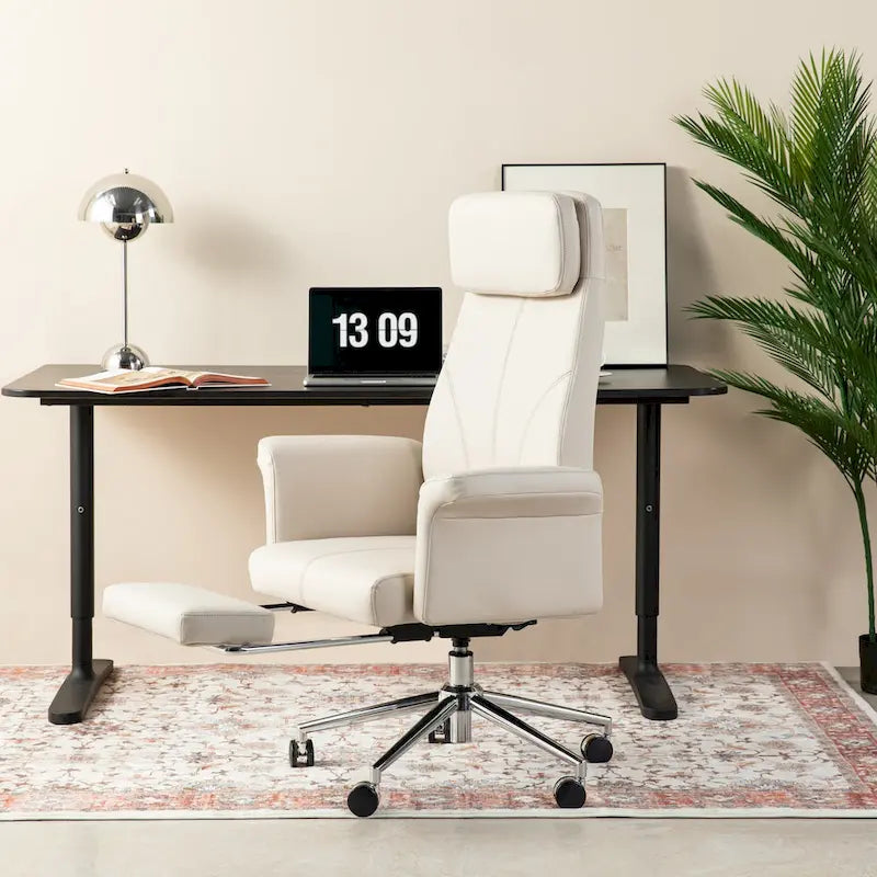 Chaise de bureau ergonomique moderne et réglable 49H, pivotante, avec dossier haut, accoudoirs et repose-pieds extensible