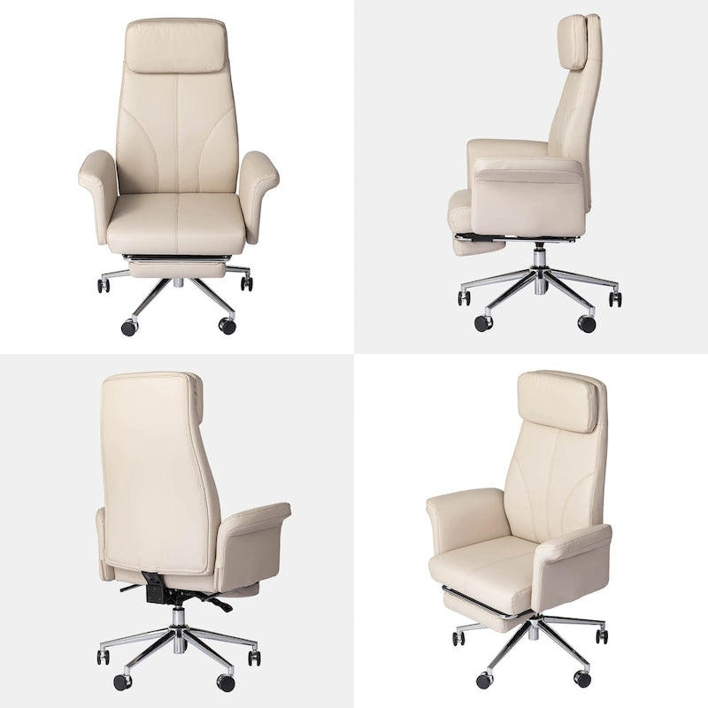 Chaise de bureau ergonomique moderne et réglable 49H, pivotante, avec dossier haut, accoudoirs et repose-pieds extensible