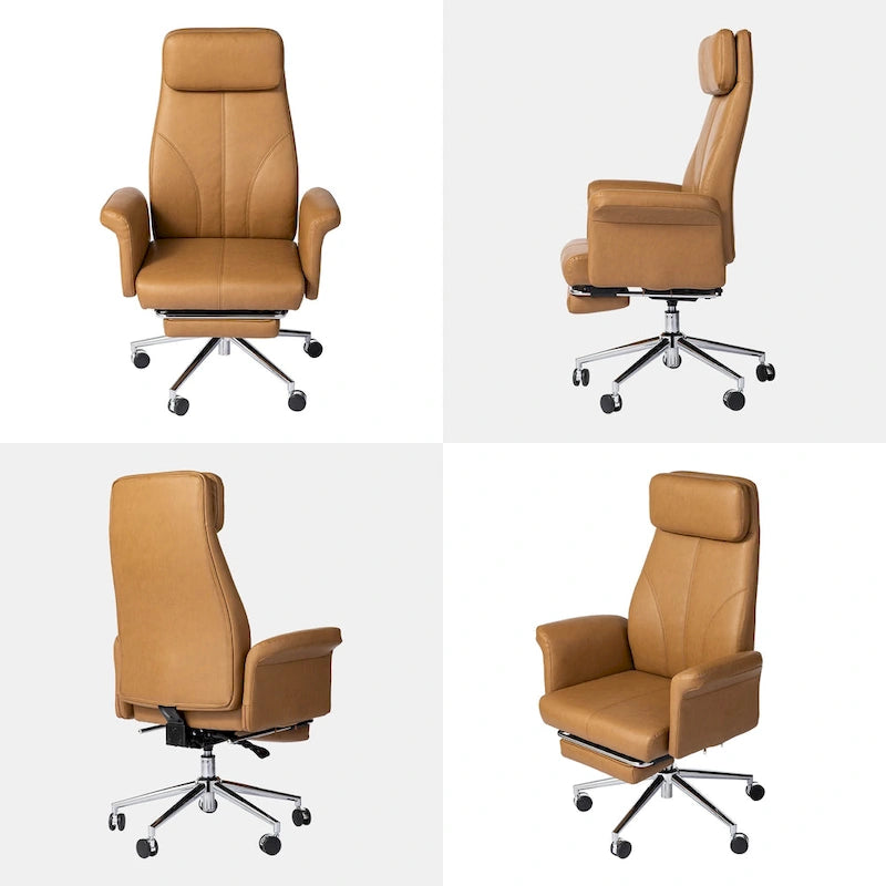 Chaise de bureau ergonomique moderne et réglable 49H, pivotante, avec dossier haut, accoudoirs et repose-pieds extensible
