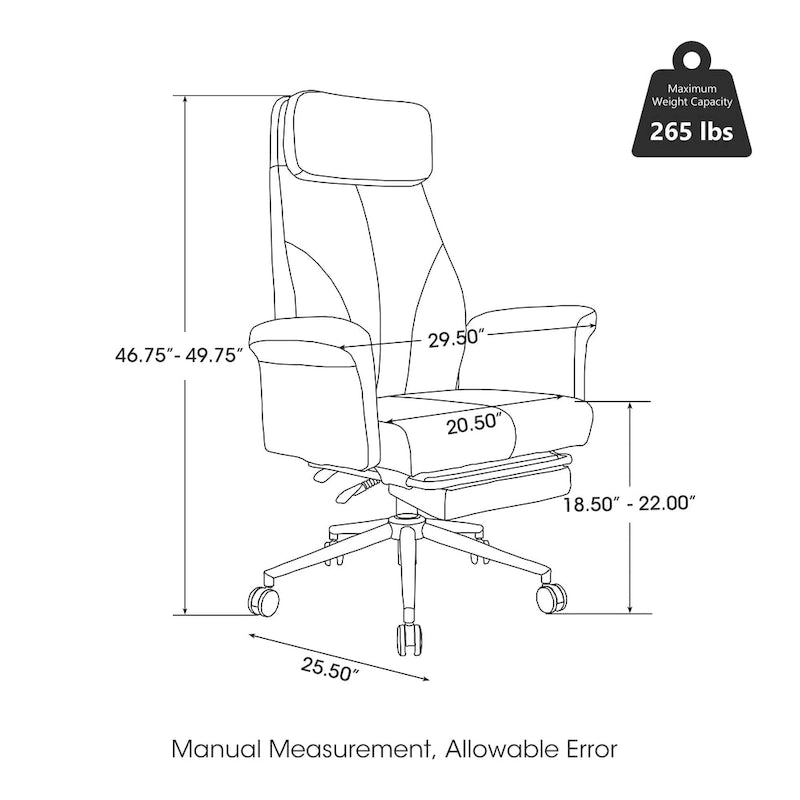 Chaise de bureau ergonomique moderne et réglable 49H, pivotante, avec dossier haut, accoudoirs et repose-pieds extensible
