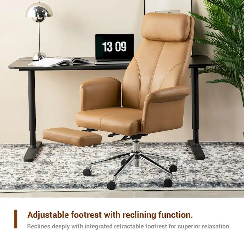 Chaise de bureau ergonomique moderne et réglable 49H, pivotante, avec dossier haut, accoudoirs et repose-pieds extensible