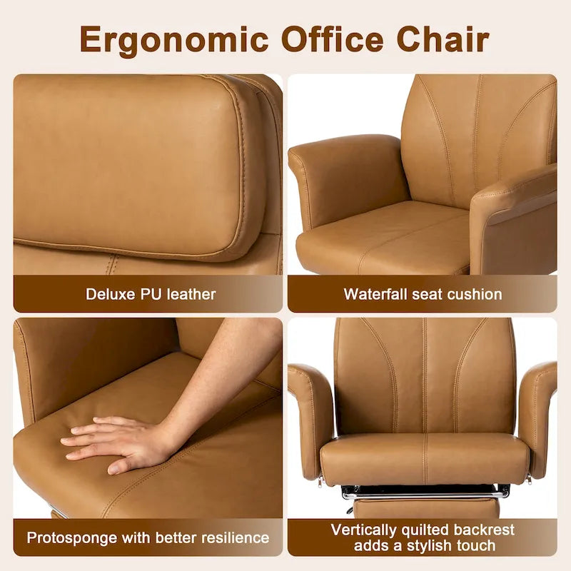 Chaise de bureau ergonomique moderne et réglable 49H, pivotante, avec dossier haut, accoudoirs et repose-pieds extensible