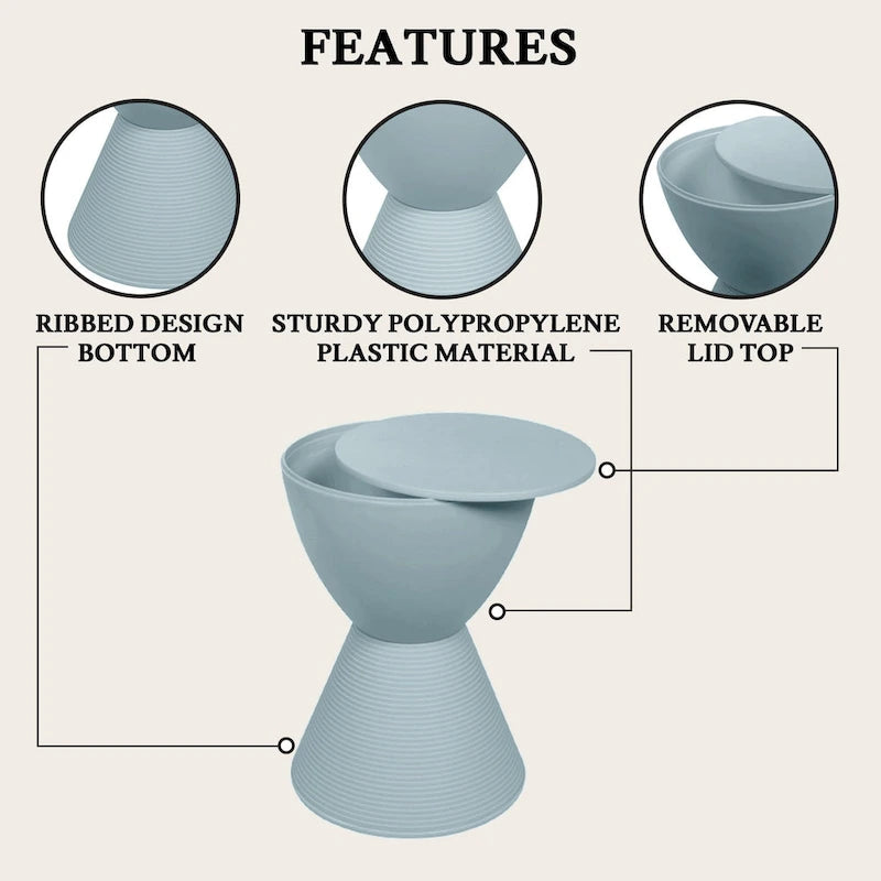 Table d'appoint ronde avec base striée et couvercle amovible