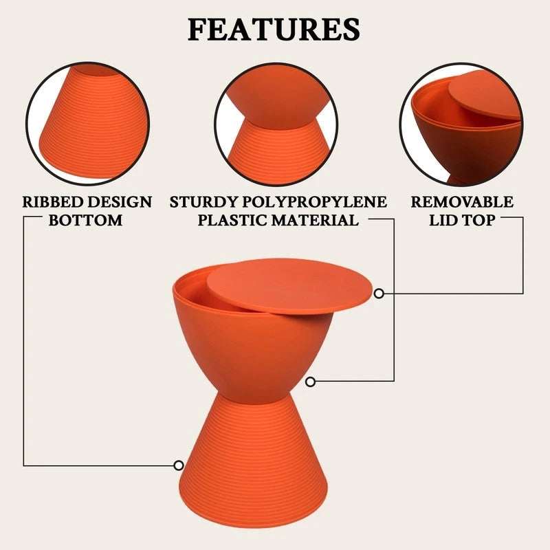 Table d'appoint ronde avec base striée et couvercle amovible