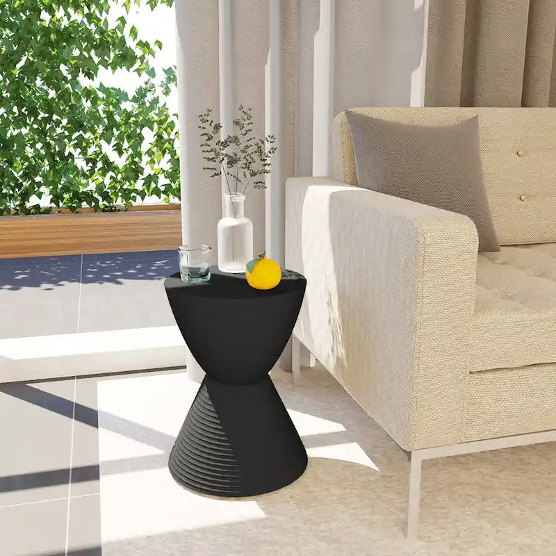 Table d'appoint ronde avec base striée et couvercle amovible
