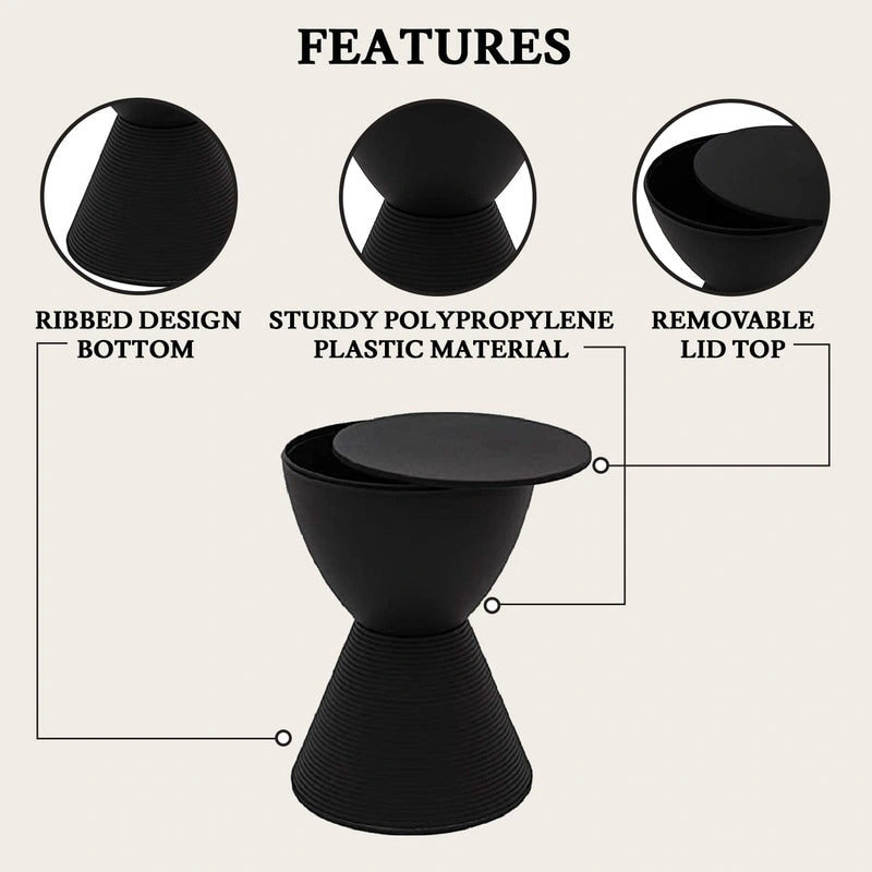Table d'appoint ronde avec base striée et couvercle amovible