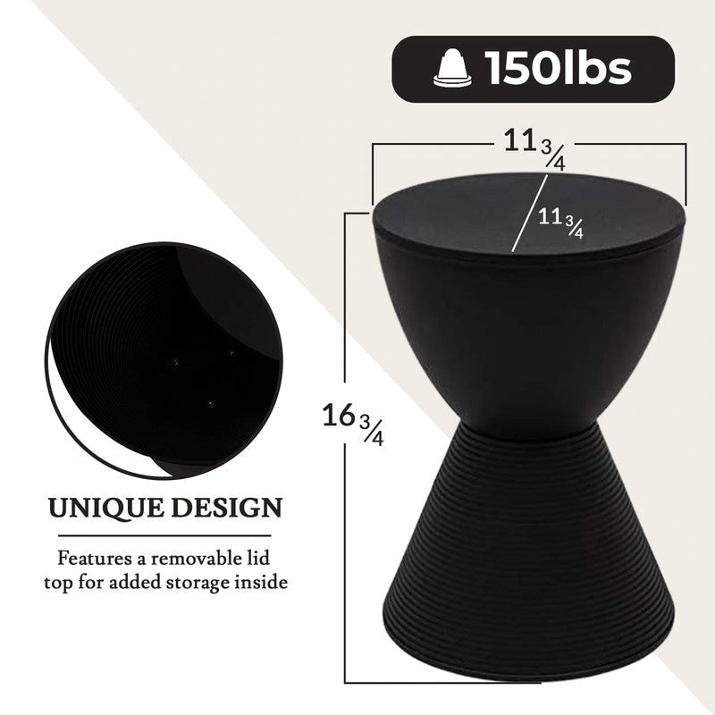 Table d'appoint ronde avec base striée et couvercle amovible
