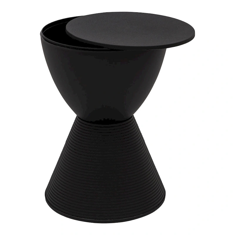 Table d'appoint ronde avec base striée et couvercle amovible