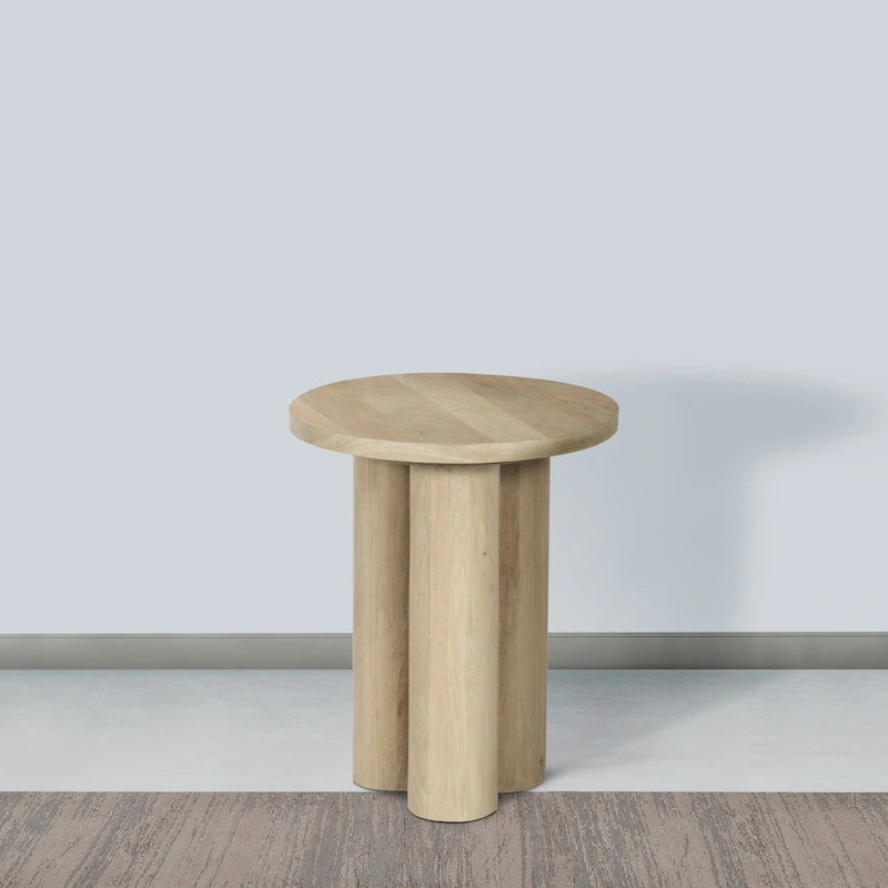 Table d'appoint avec 3 pieds piliers, en bois de manguier naturel marron fait main, plateau rond de 45 cm