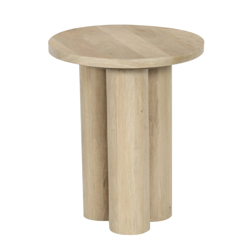 Table d'appoint avec 3 pieds piliers, en bois de manguier naturel marron fait main, plateau rond de 45 cm