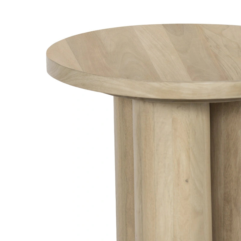Table d'appoint avec 3 pieds piliers, en bois de manguier naturel marron fait main, plateau rond de 45 cm