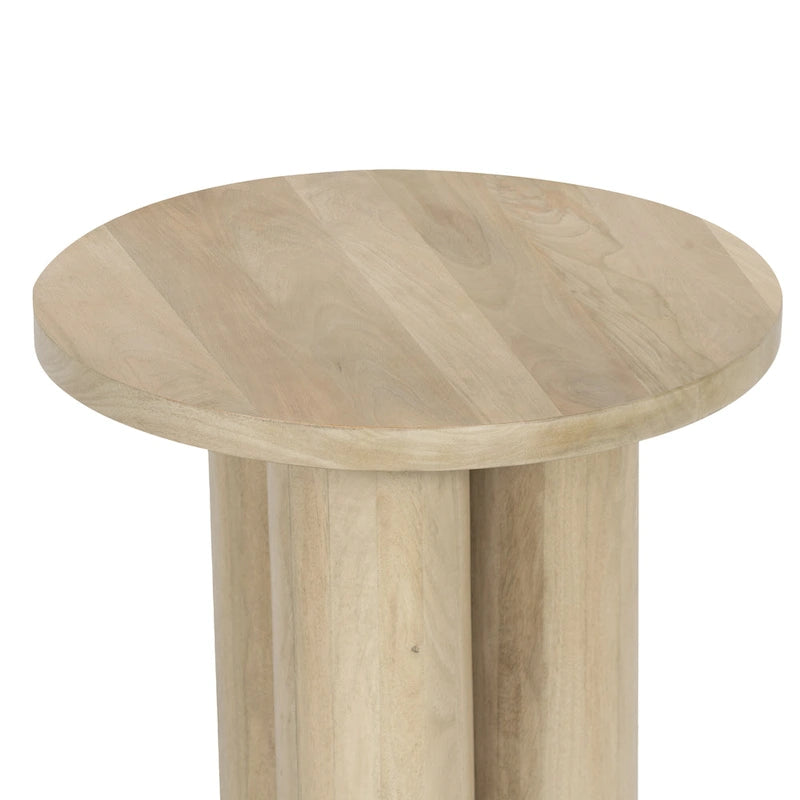 Table d'appoint avec 3 pieds piliers, en bois de manguier naturel marron fait main, plateau rond de 45 cm