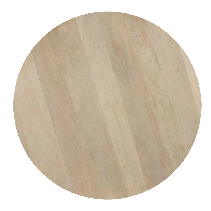 Table d'appoint avec 3 pieds piliers, en bois de manguier naturel marron fait main, plateau rond de 45 cm