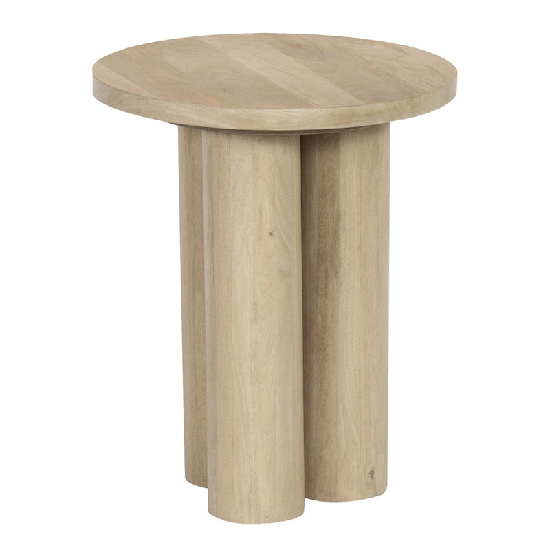 Table d'appoint avec 3 pieds piliers, en bois de manguier naturel marron fait main, plateau rond de 45 cm
