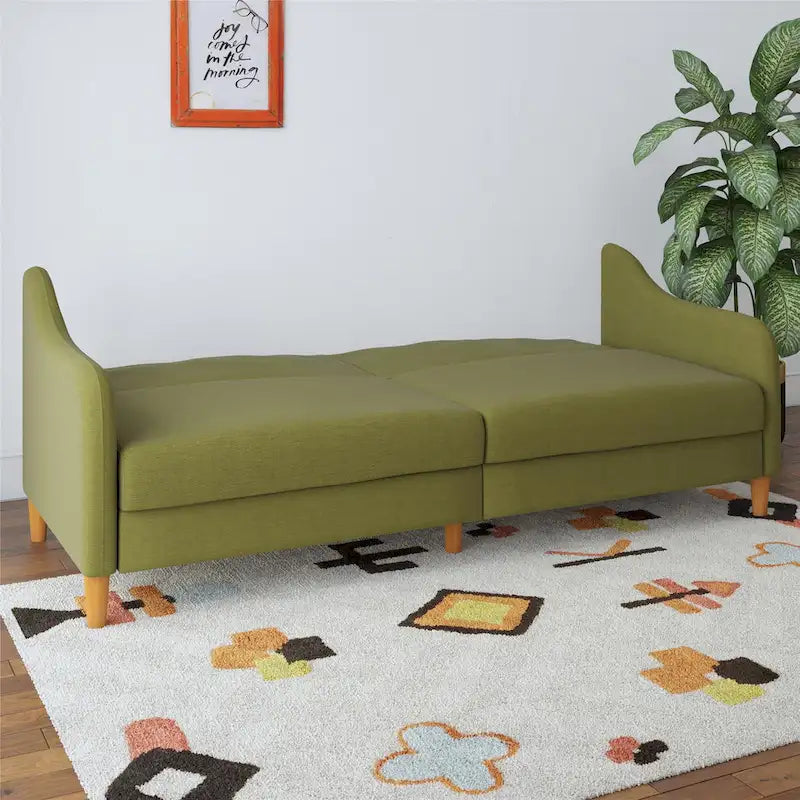Canapé-lit futon convertible avec ressorts ensachés et pieds en bois