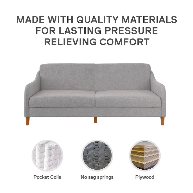 Canapé-lit futon convertible avec ressorts ensachés et pieds en bois