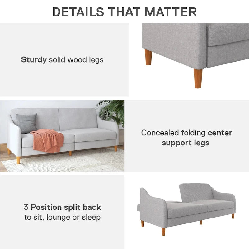 Canapé-lit futon convertible avec ressorts ensachés et pieds en bois