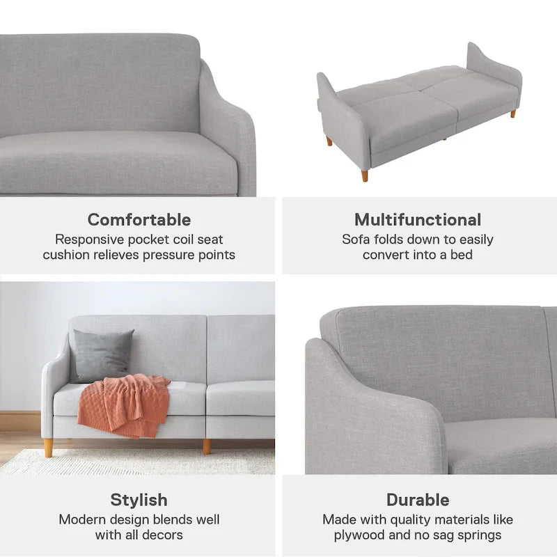 Canapé-lit futon convertible avec ressorts ensachés et pieds en bois
