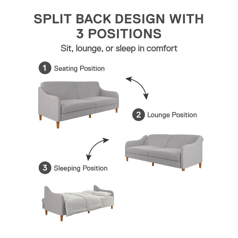 Canapé-lit futon convertible avec ressorts ensachés et pieds en bois