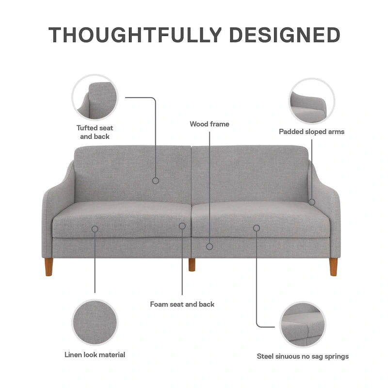 Canapé-lit futon convertible avec ressorts ensachés et pieds en bois