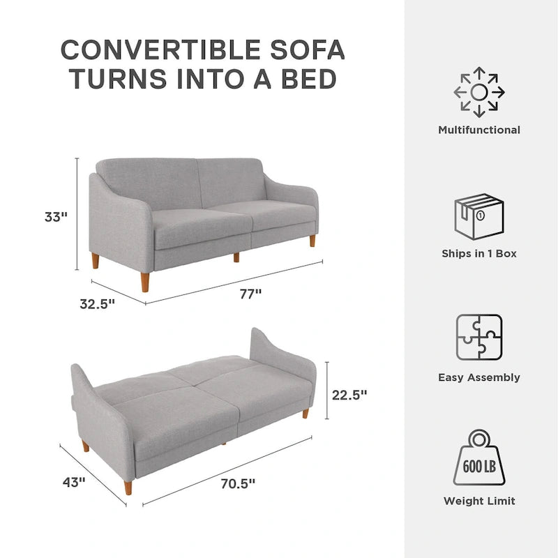Canapé-lit futon convertible avec ressorts ensachés et pieds en bois