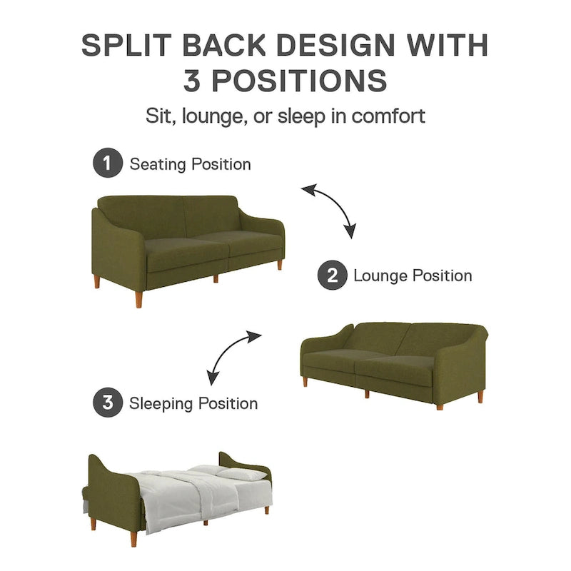 Canapé-lit futon convertible avec ressorts ensachés et pieds en bois