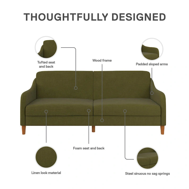 Canapé-lit futon convertible avec ressorts ensachés et pieds en bois