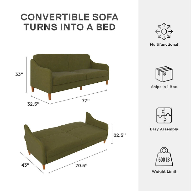 Canapé-lit futon convertible avec ressorts ensachés et pieds en bois