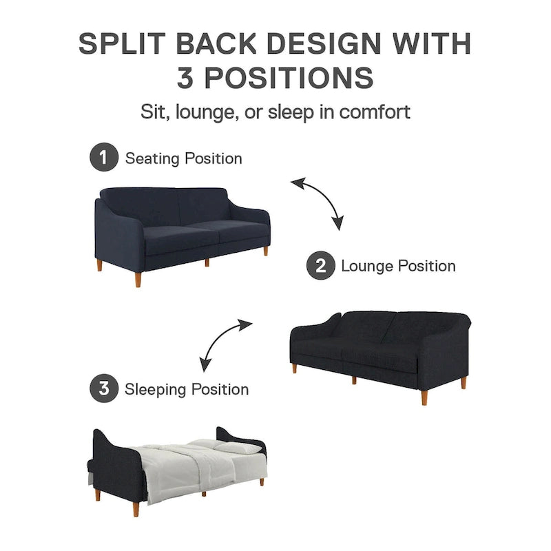 Canapé-lit futon convertible avec ressorts ensachés et pieds en bois