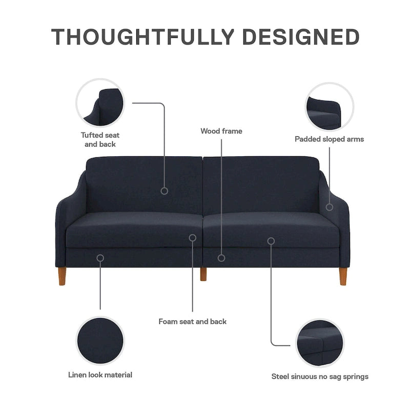 Canapé-lit futon convertible avec ressorts ensachés et pieds en bois