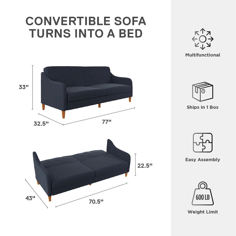 Canapé-lit futon convertible avec ressorts ensachés et pieds en bois