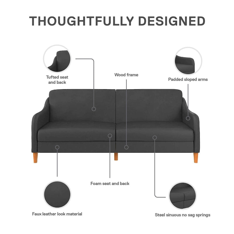 Canapé-lit futon convertible avec ressorts ensachés et pieds en bois