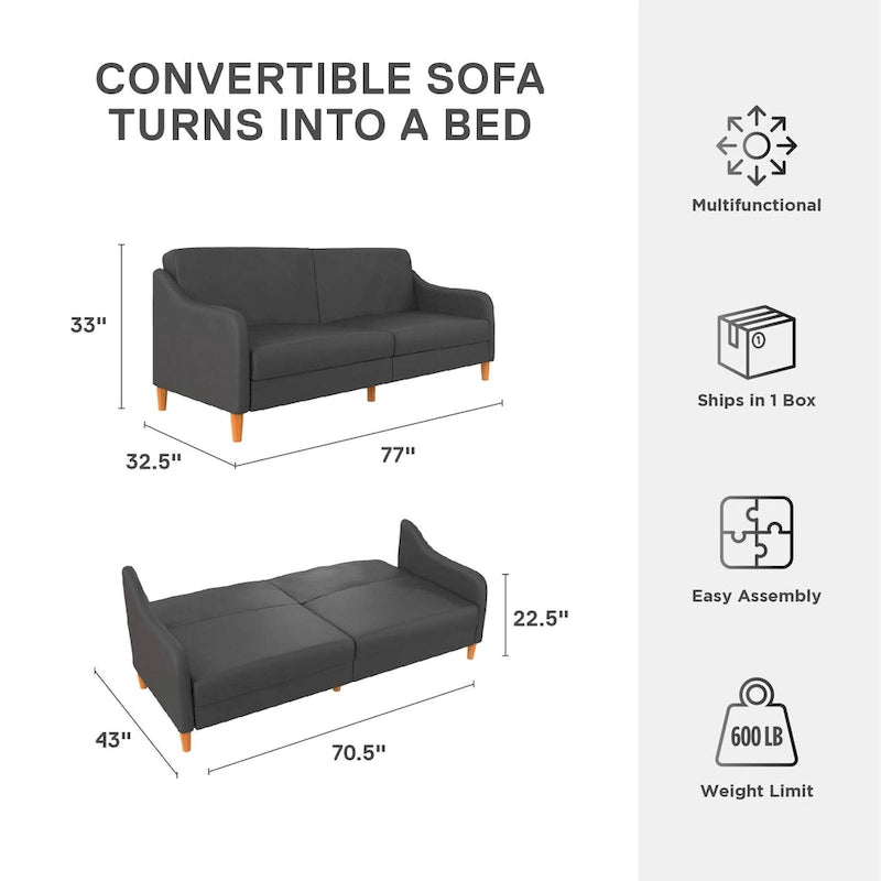 Canapé-lit futon convertible avec ressorts ensachés et pieds en bois