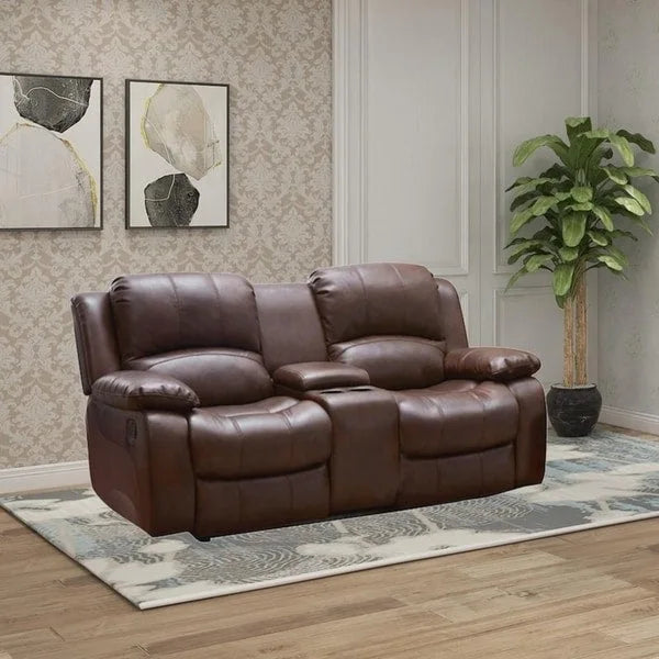 Vanity Art Bonded Leather Manual Reclining Storage Loveseat - N/A