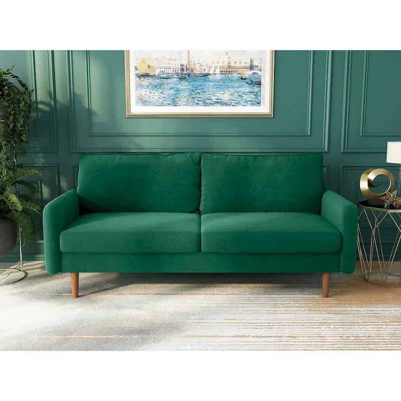 Canapé en velours de 178 cm avec accoudoirs carrés et pieds en bois massif – Plusieurs coloris