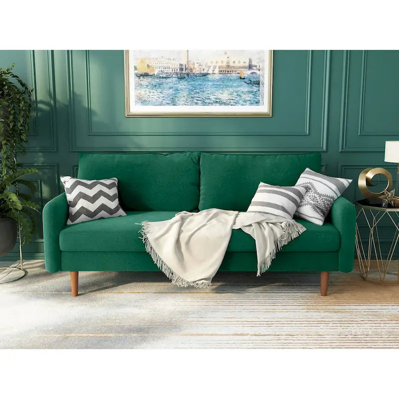 Canapé en velours de 178 cm avec accoudoirs carrés et pieds en bois massif – Plusieurs coloris